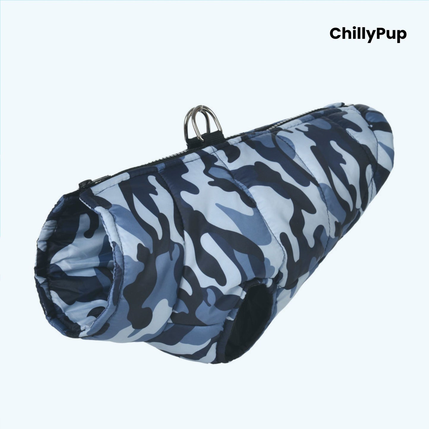 CamoGuard Padded Dog Coat with ChillyPup branding. 