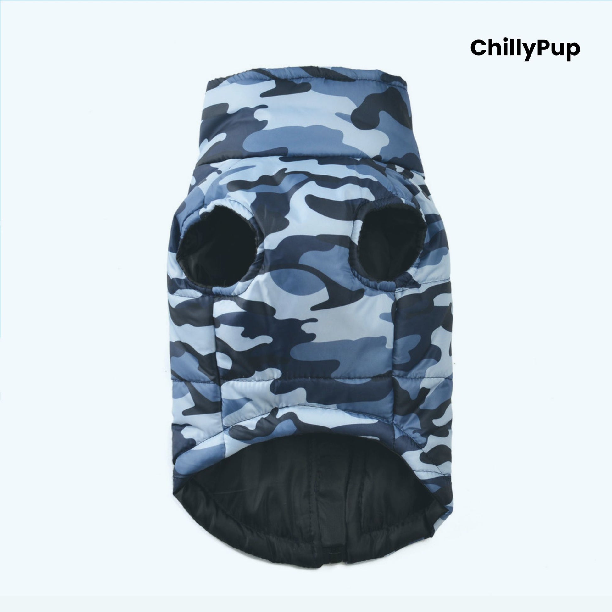 CamoGuard Padded Dog Coat with ChillyPup branding. 