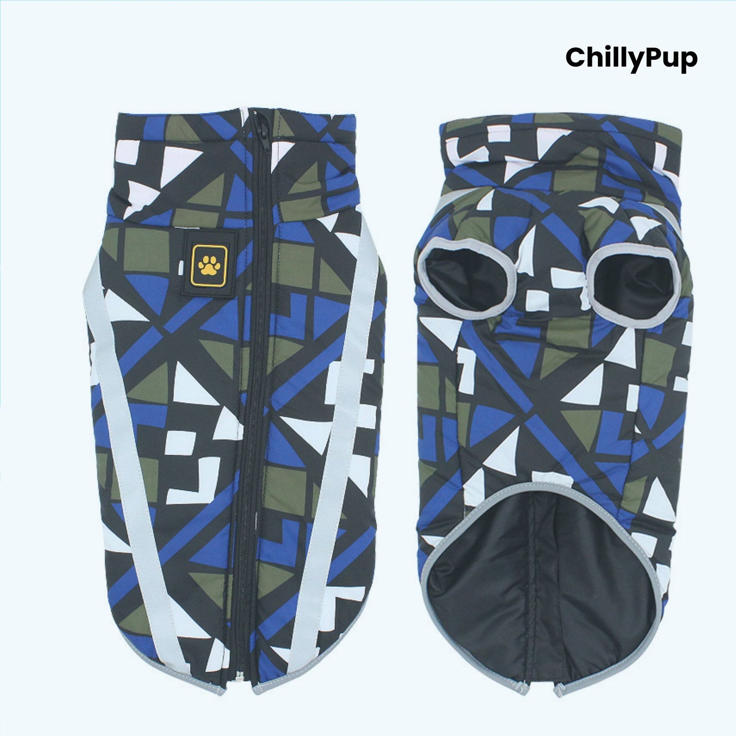 Camouflage Performance Dog Coat with Reflective Trim  with ChillyPup branding