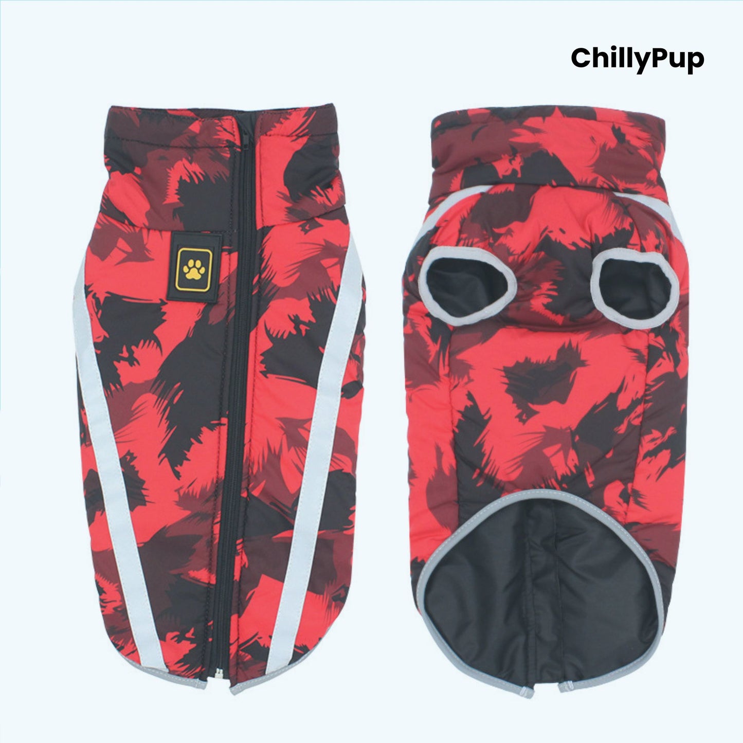 Camouflage Performance Dog Coat with Reflective Trim  with ChillyPup branding