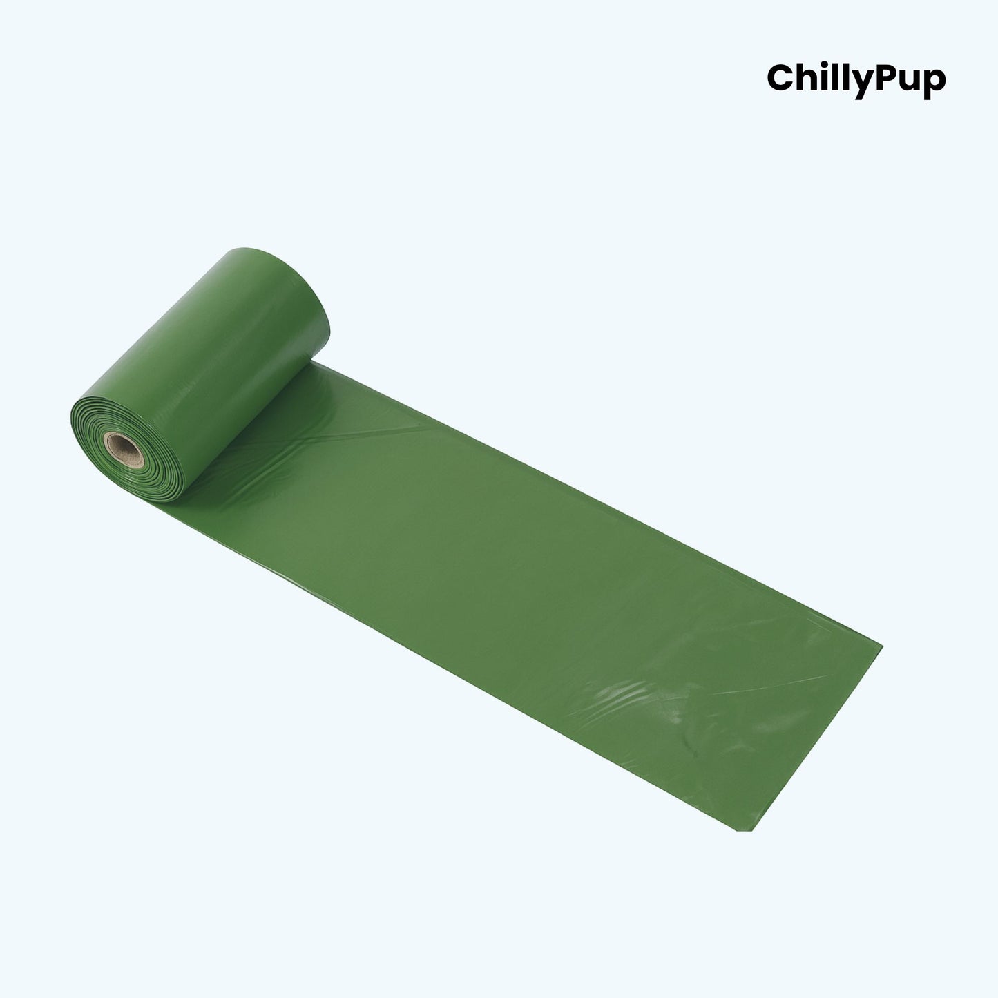 Green dog waste bags roll on a white background