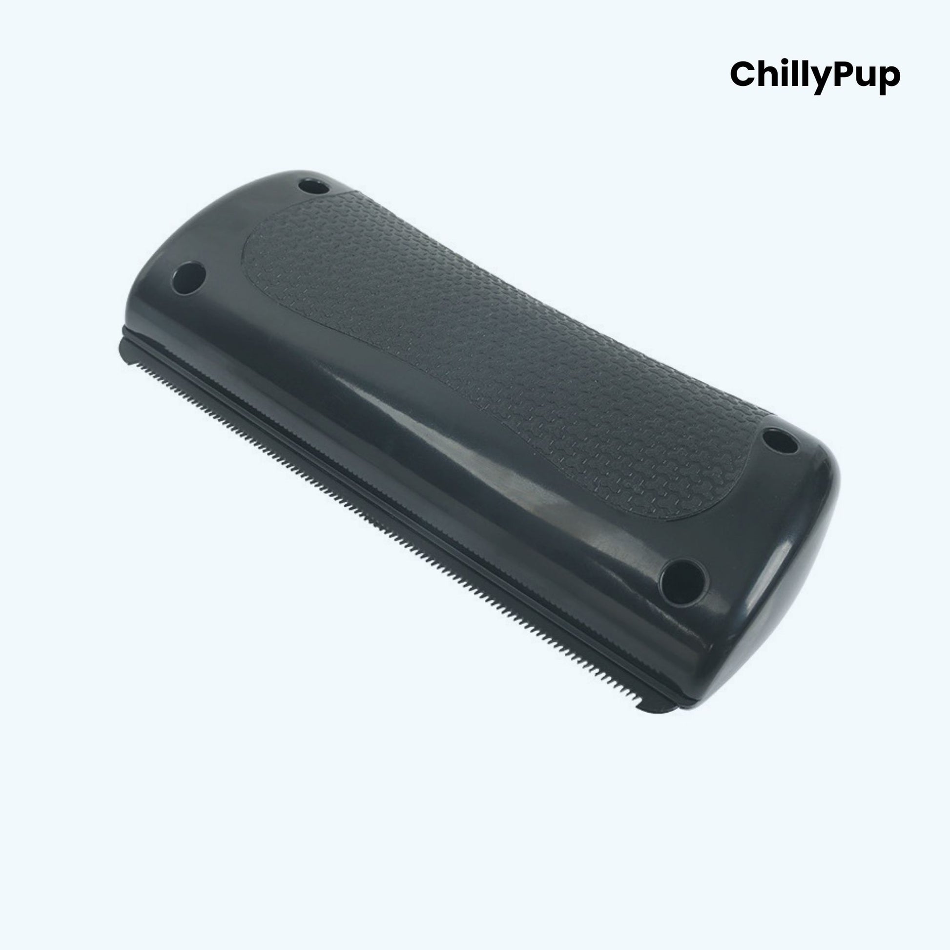 Deshedding comb and its packaging with 'ChillyPup' branding on a white background