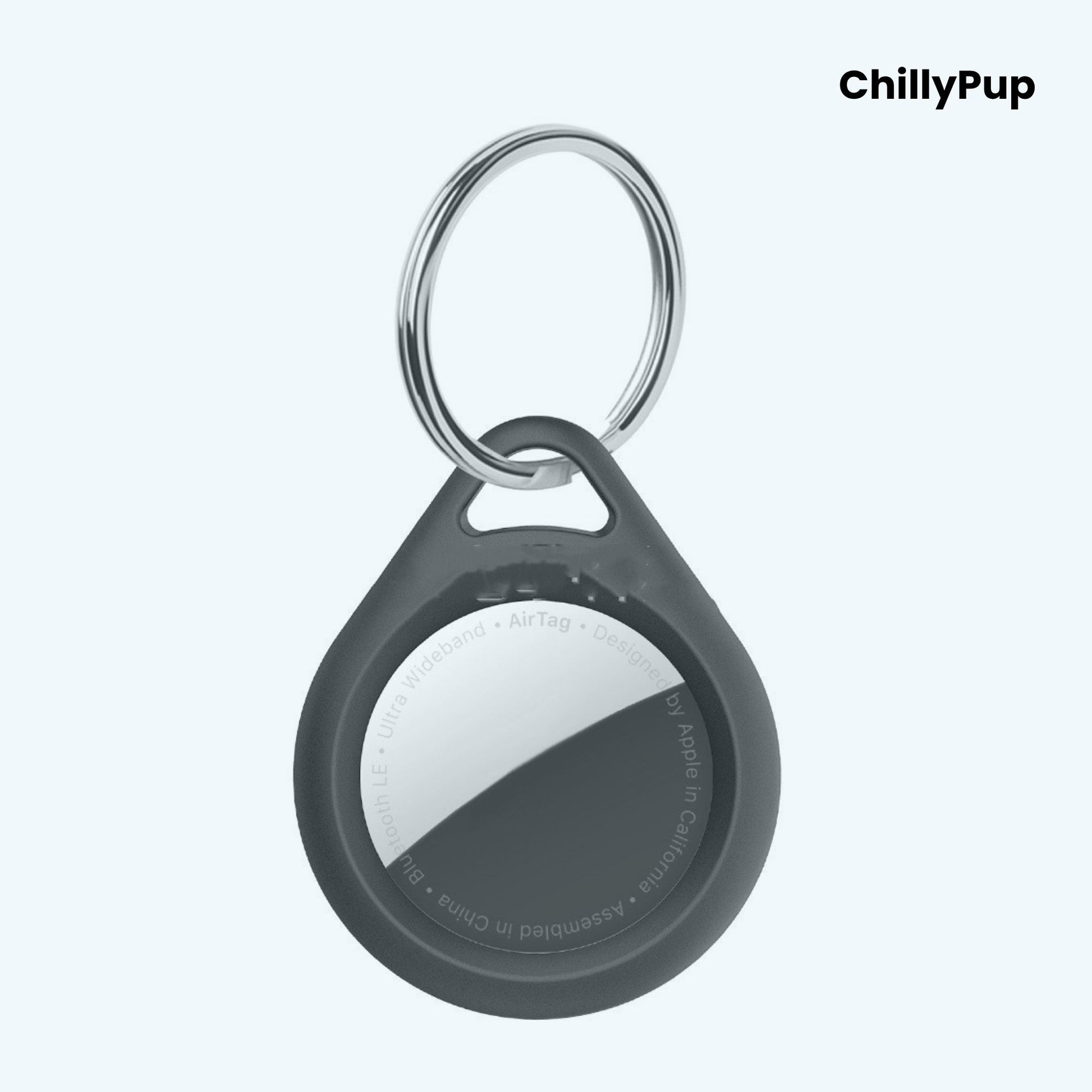 Airtag case with a key ring on a white background, branded 'ChillyPup'.