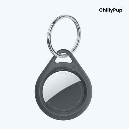Airtag case with a key ring on a white background, branded 'ChillyPup'.