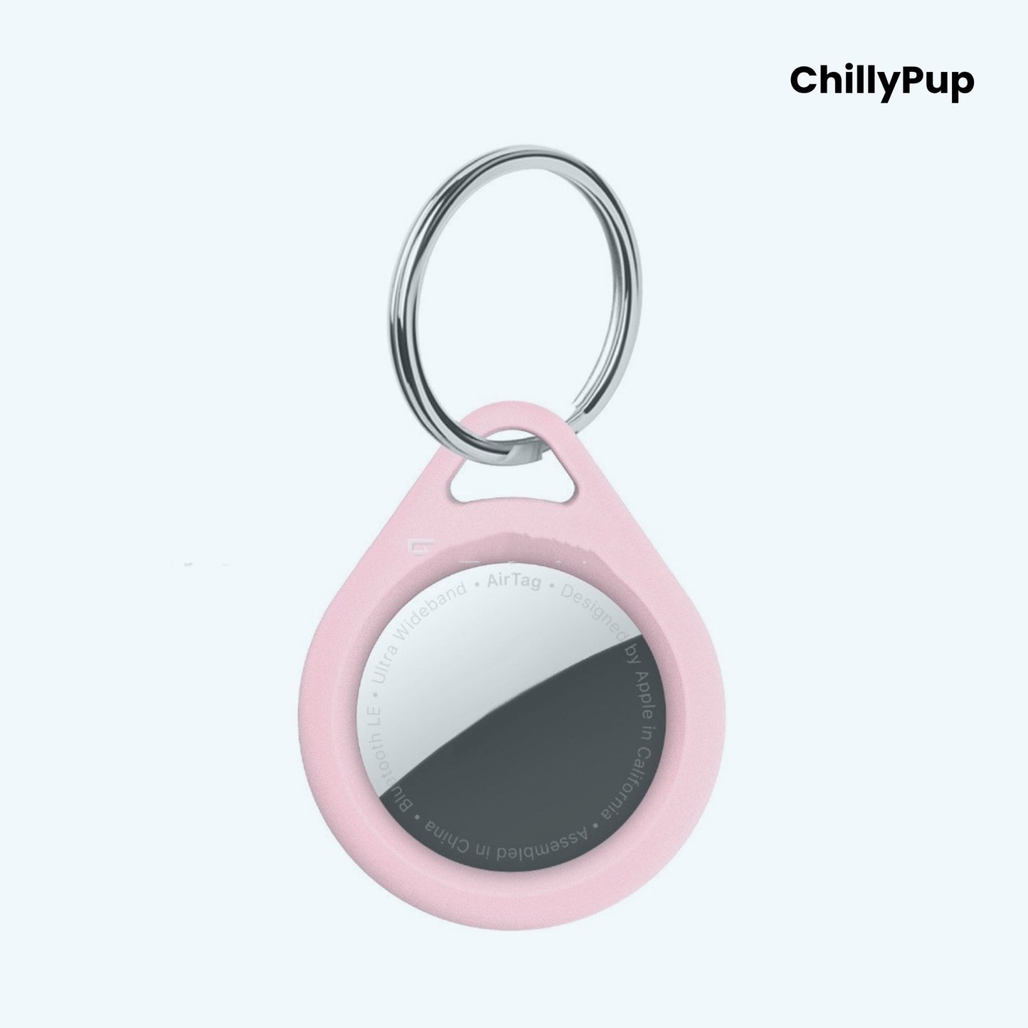 Airtag case with a key ring on a white background, branded 'ChillyPup'.