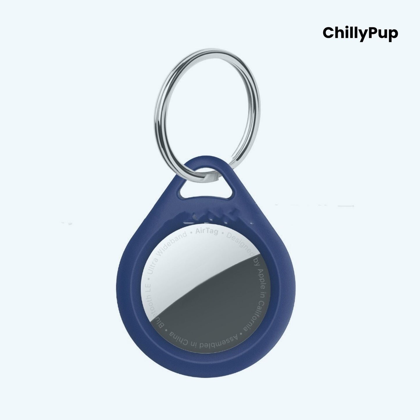Airtag case with a key ring on a white background, branded 'ChillyPup'.