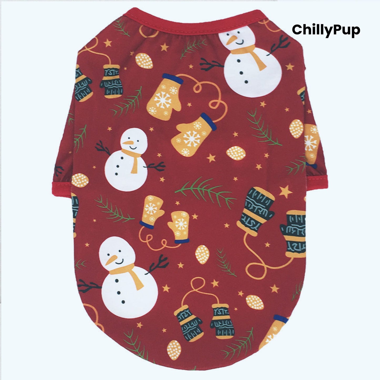 Dog Christmas thin jumper on a white background with Chillypup branding. 