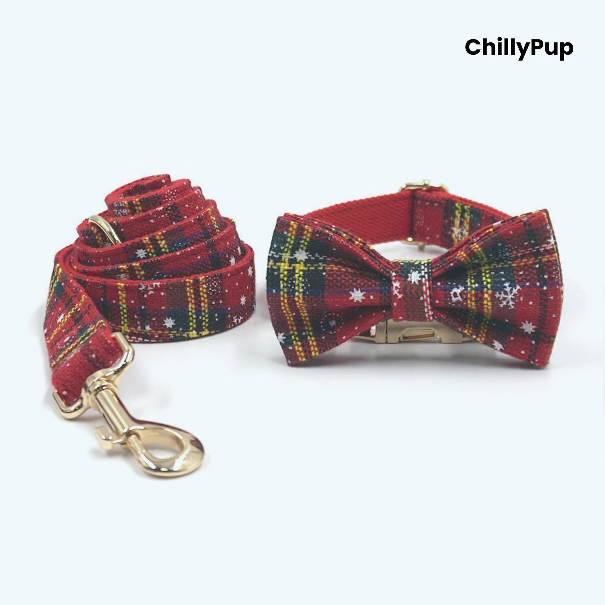 Festive dog harness and Lead set with 'ChillyPup' branding on a white background