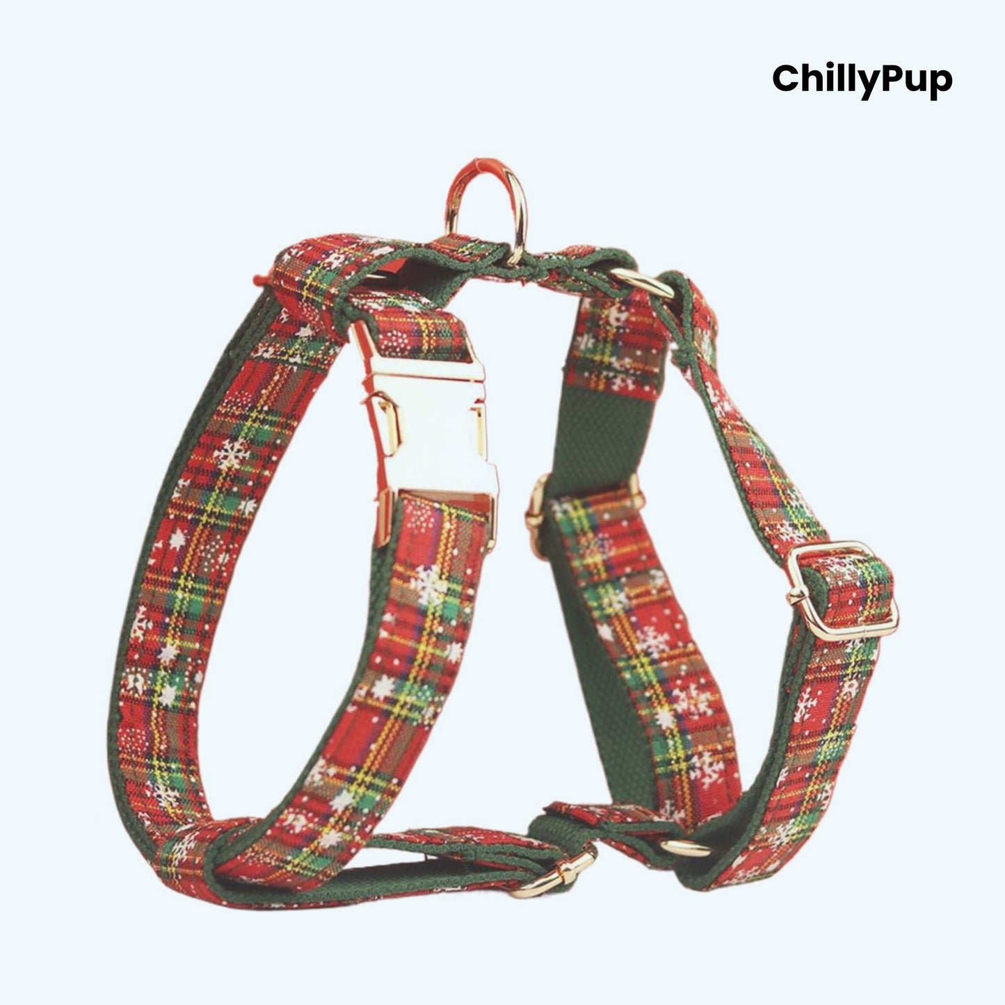 Festive Green harness and lead set with 'ChillyPup' branding on a white background