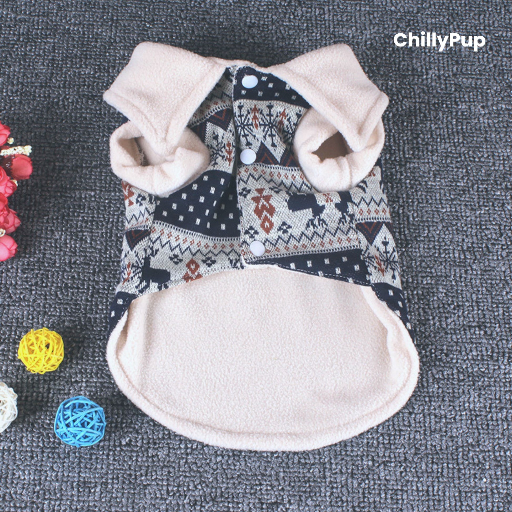 Festive Knitted Dog Jumper with chilly pup branding