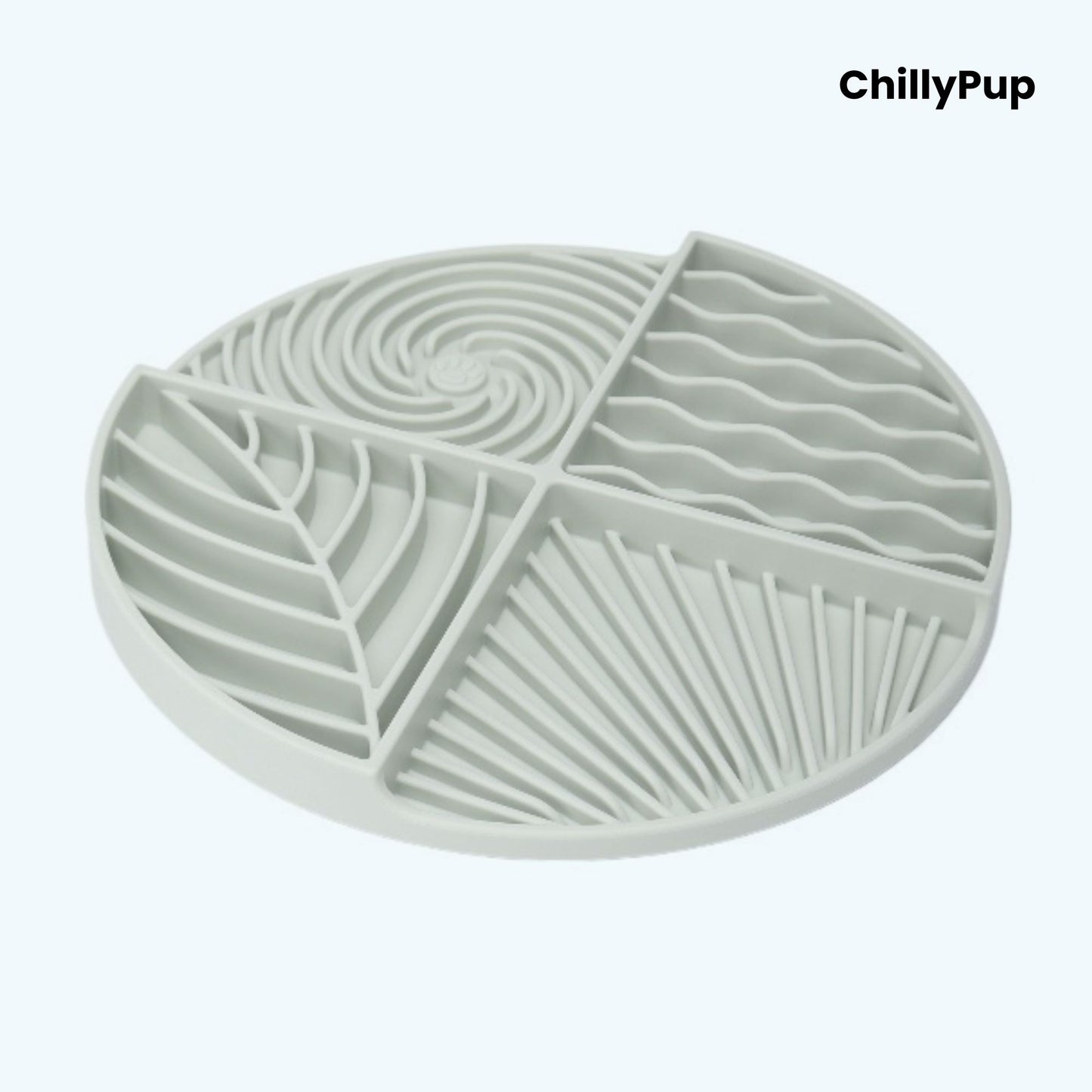 Green silicone lick mat with textured design on a white background, branded 'ChillyPup'.