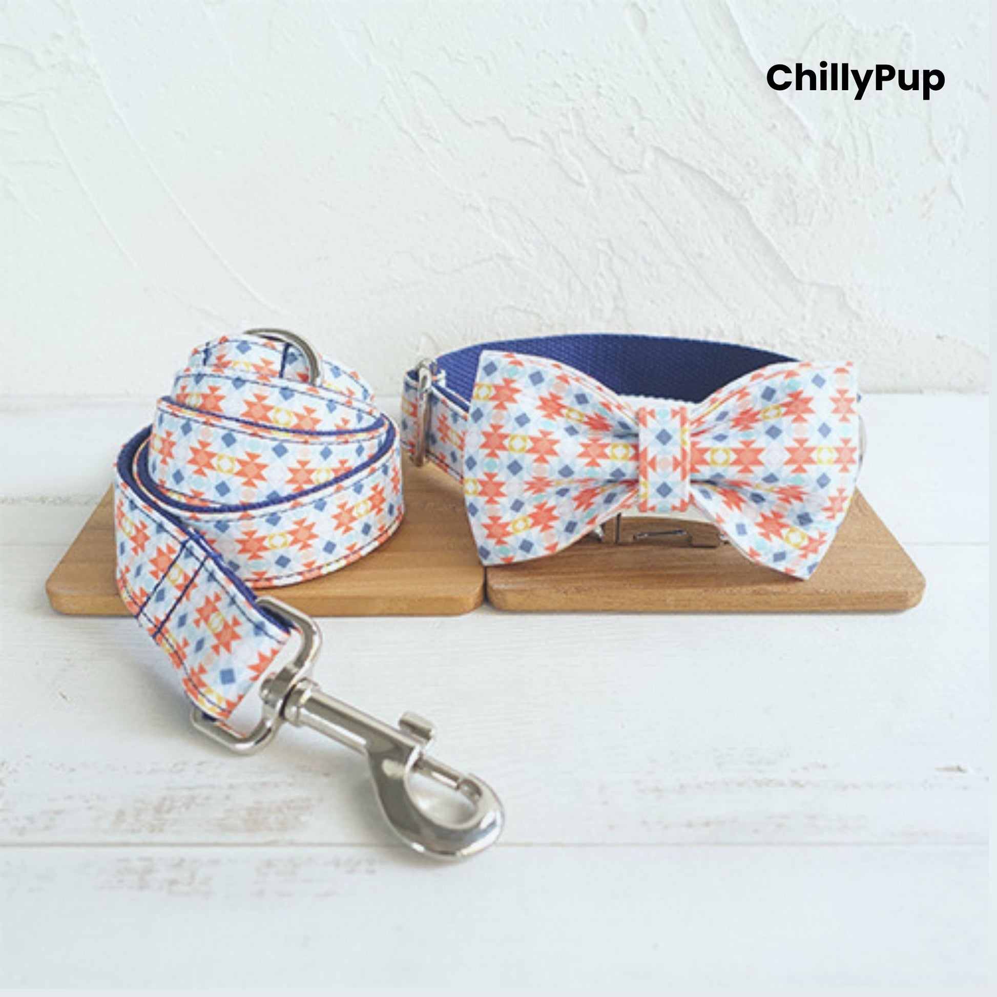 Geo Chic Dog Collar, Lead & Bow Tie Set