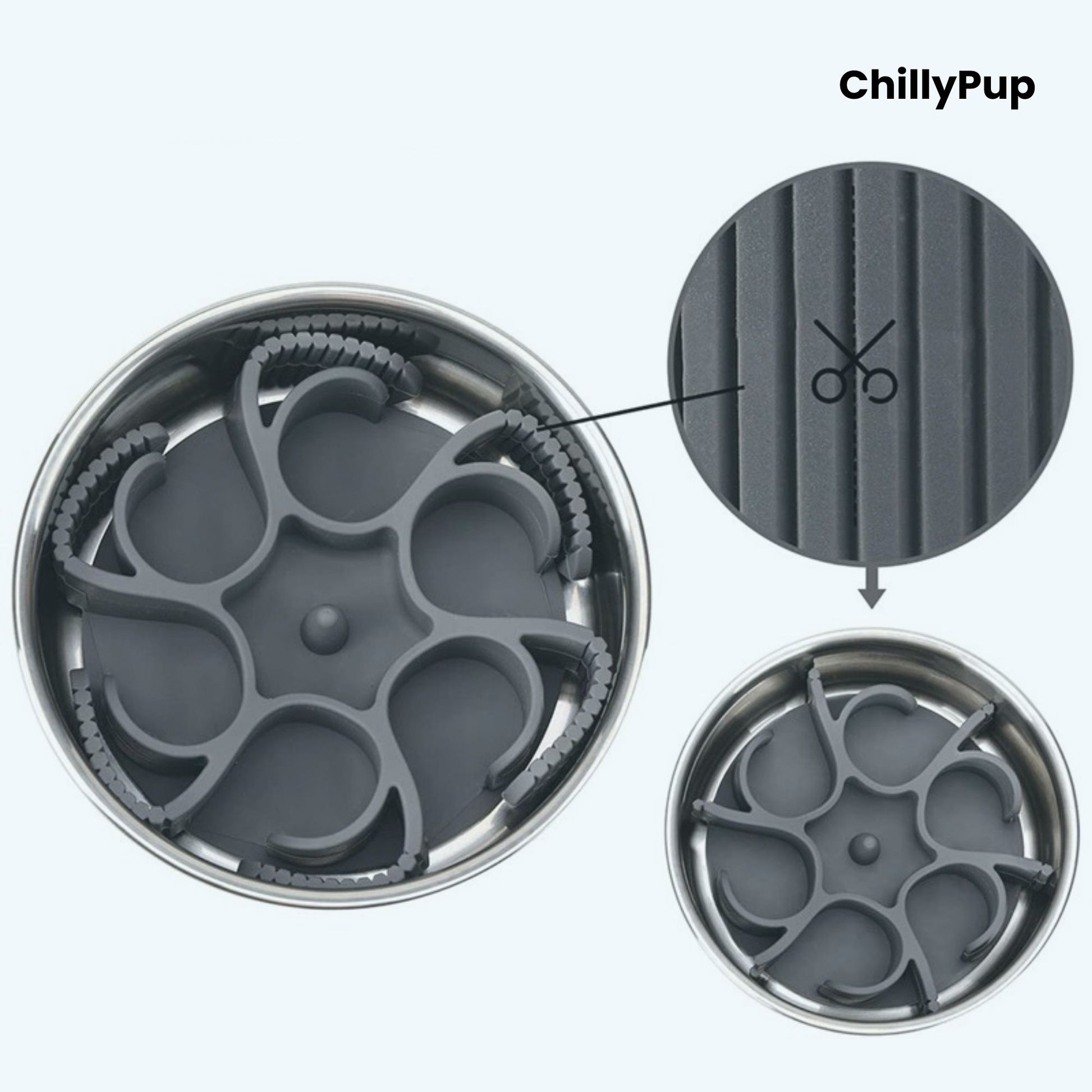 Pet food container with 'ChillyPup' branding on a white background