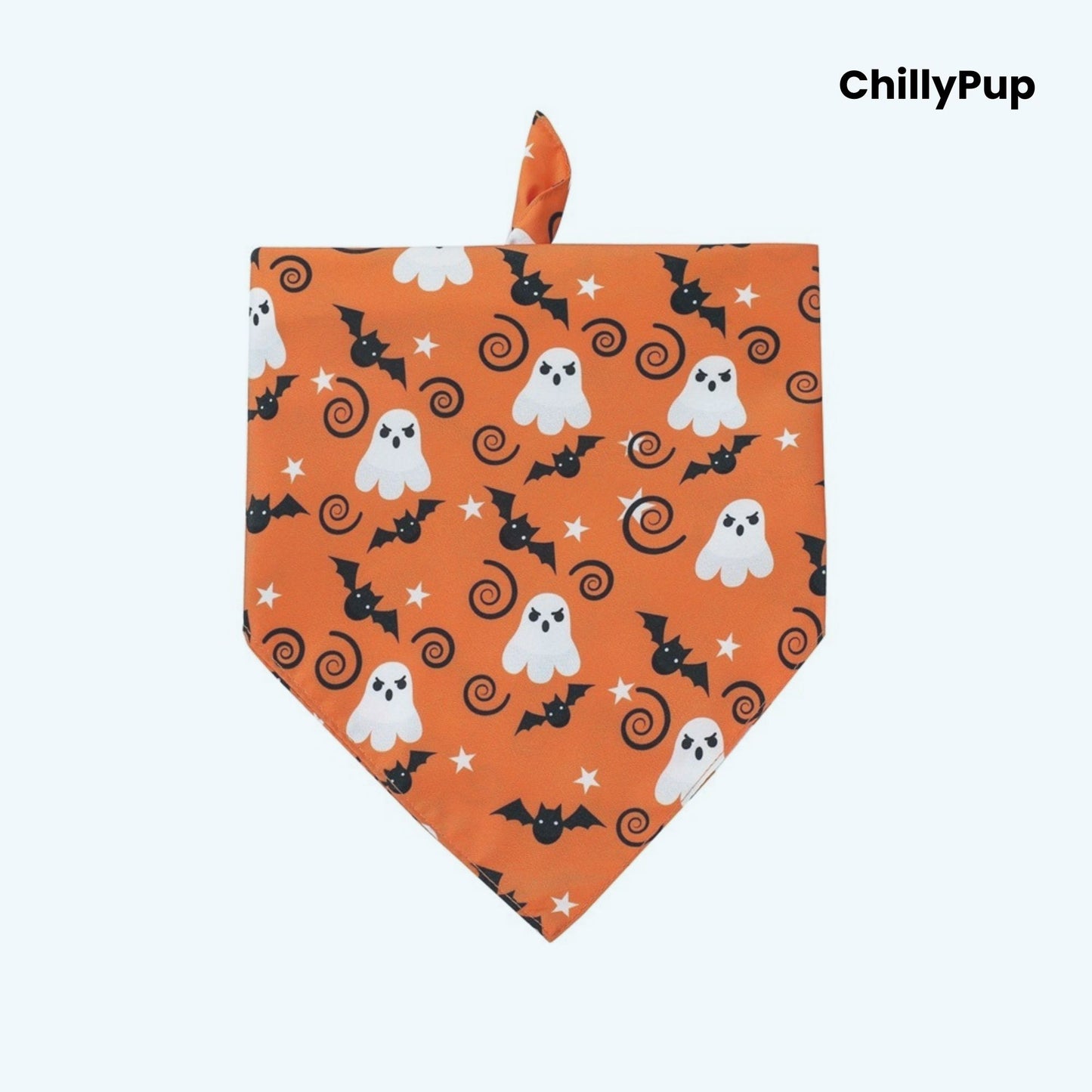 Halloween-themed bandana on a white background. Brand 'ChillyPup' visible.