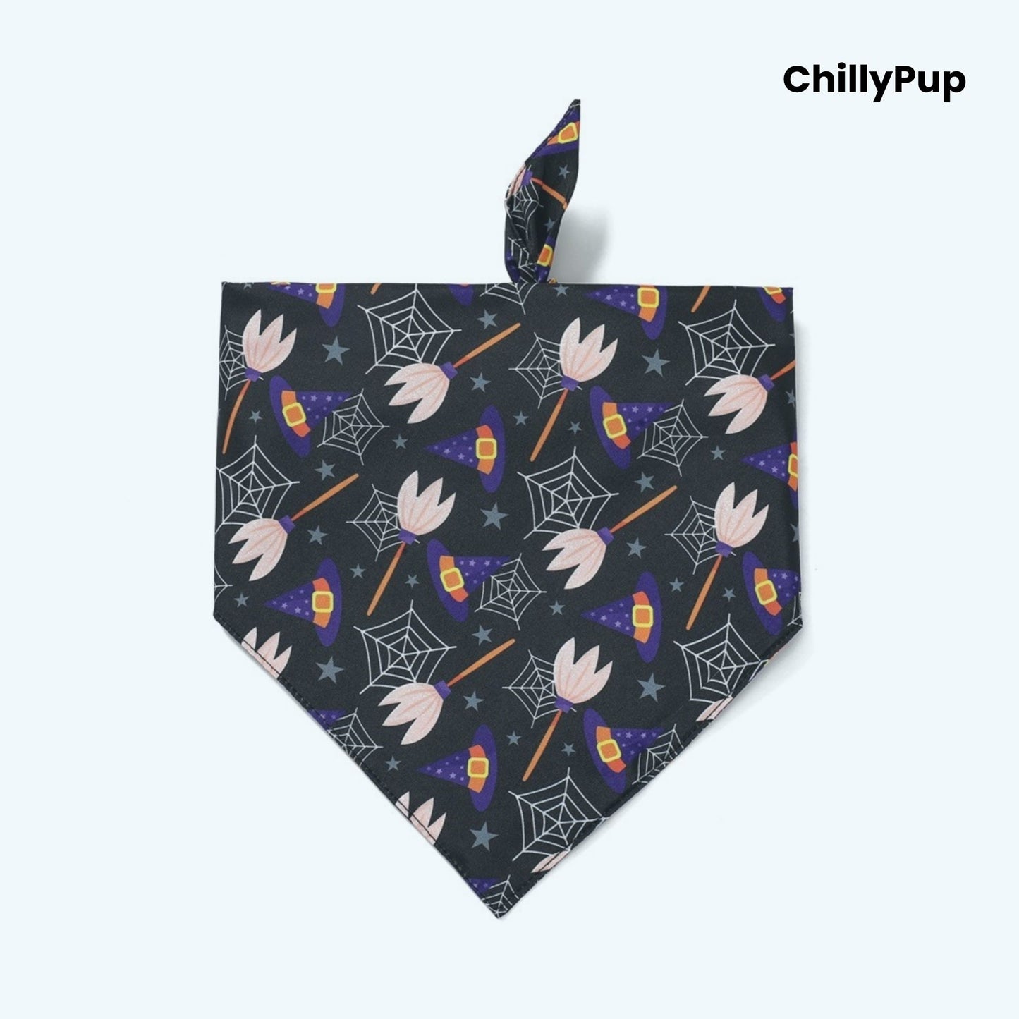 Halloween-themed bandana on a white background. Brand 'ChillyPup' visible.