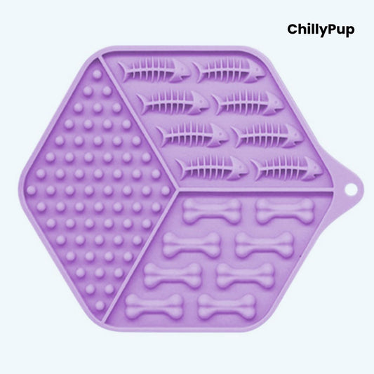 HexaFeast Triple-Texture Lick Mat with ChillPup branding 