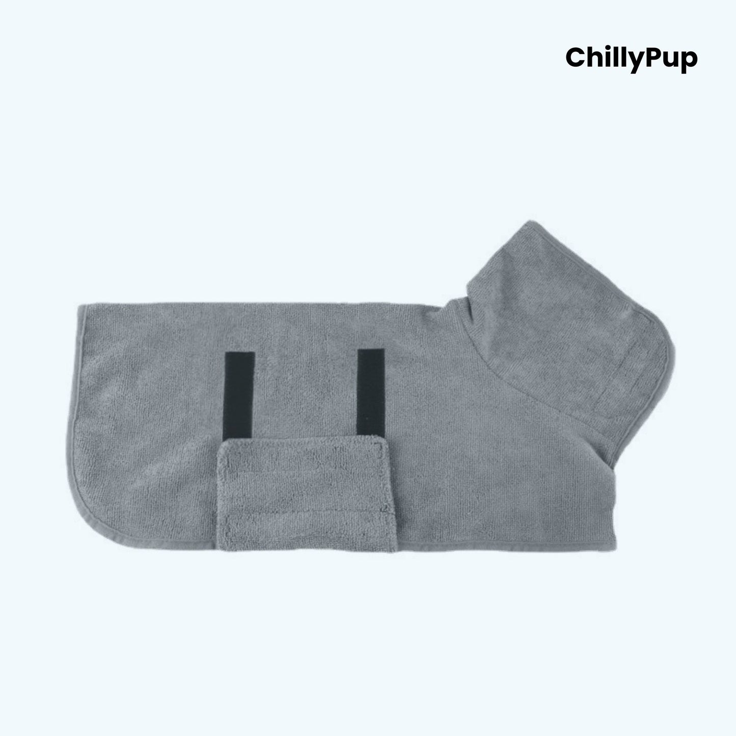 Luxury Dog Towel Bath Robe on a white background with Chillypup branding.