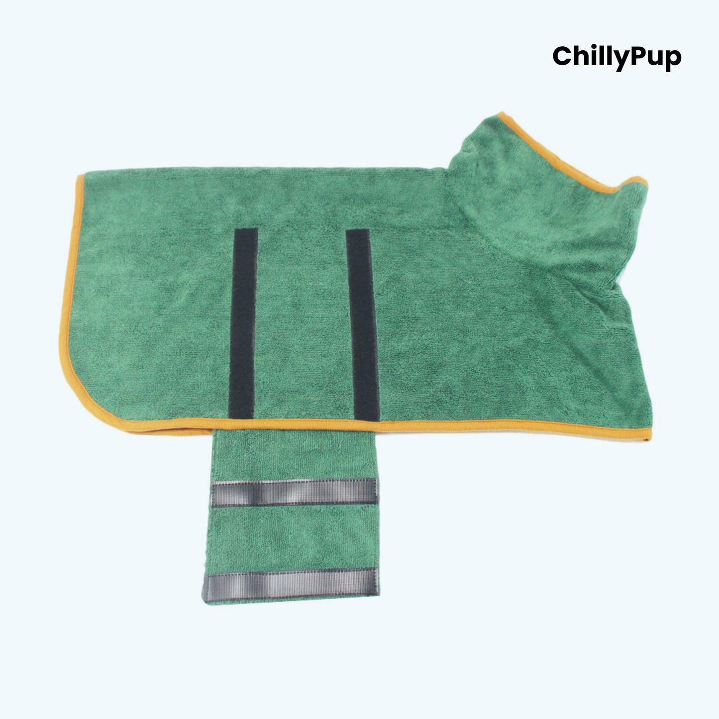 Luxury Dog Towel Bath Robe on a white background with Chillypup branding.
