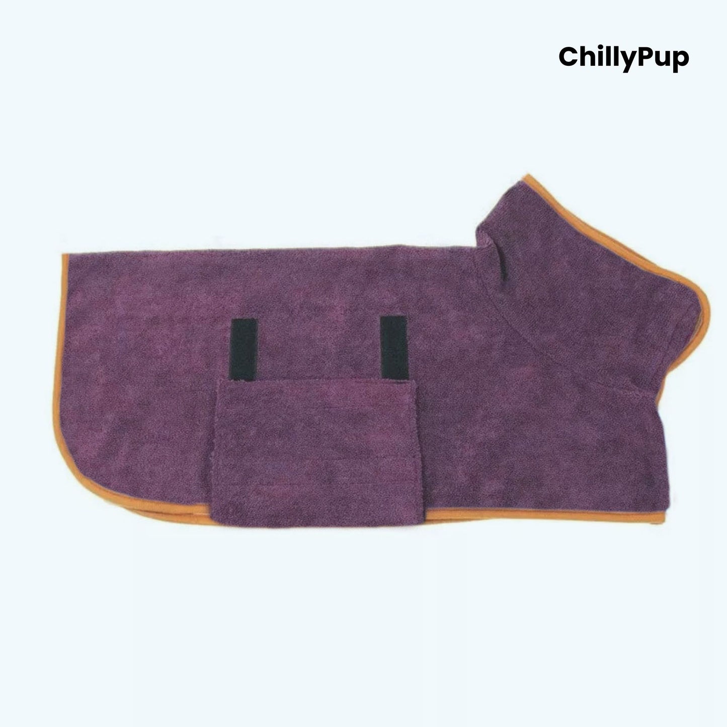 Luxury Dog Towel Bath Robe on a white background with Chillypup branding.