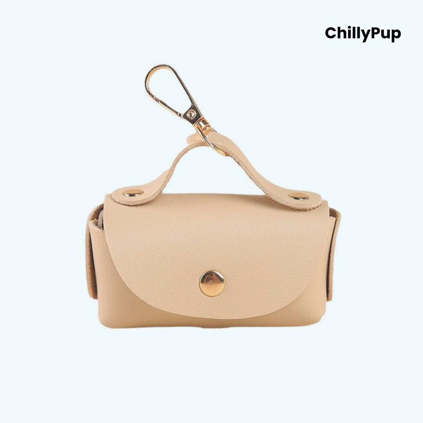 Beige Luxury Leather Poo Bag Holder on a white background with ChillyPup branding.