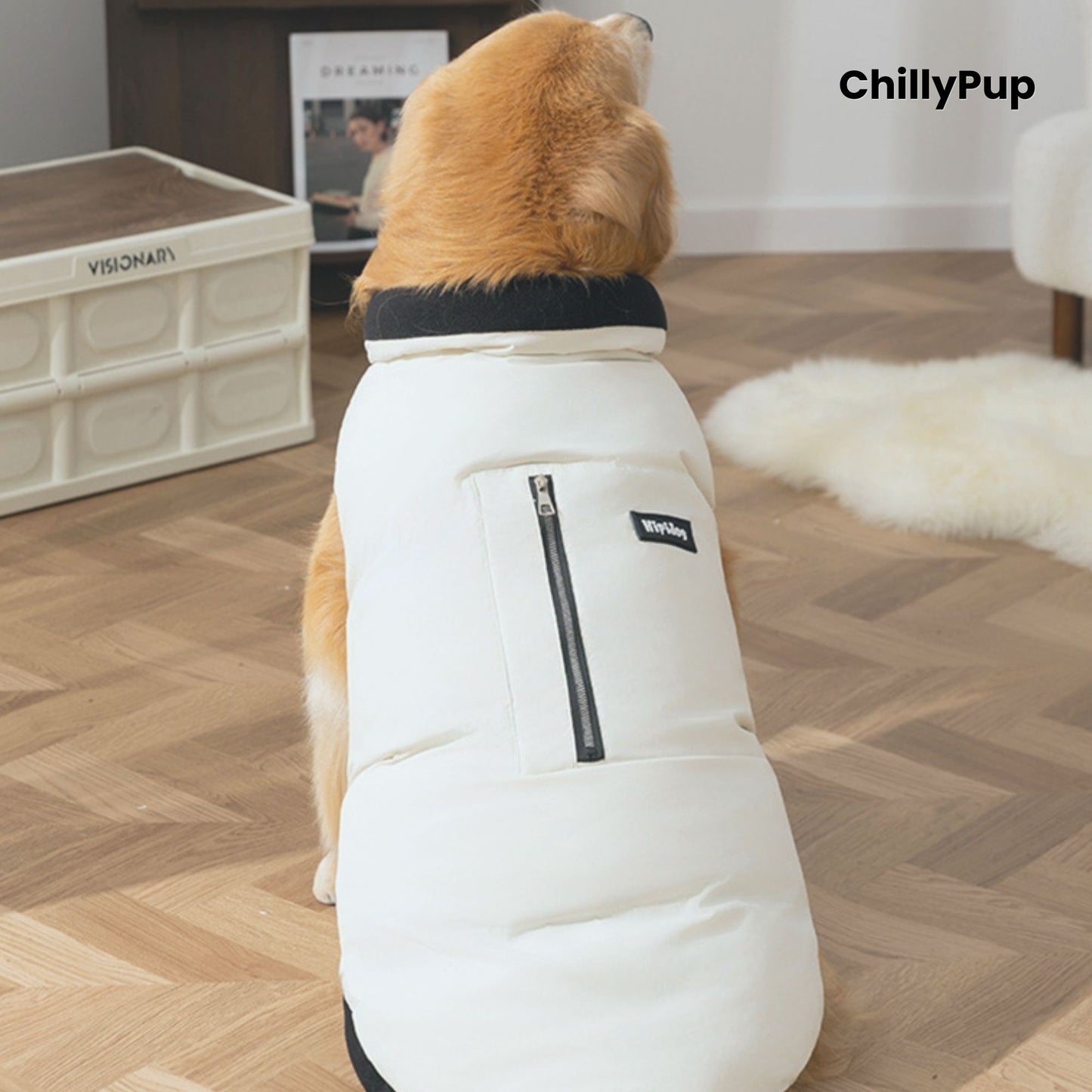 Luxury Winter Dog Puffer Coat with Fleece Lining with ChillyPup branding