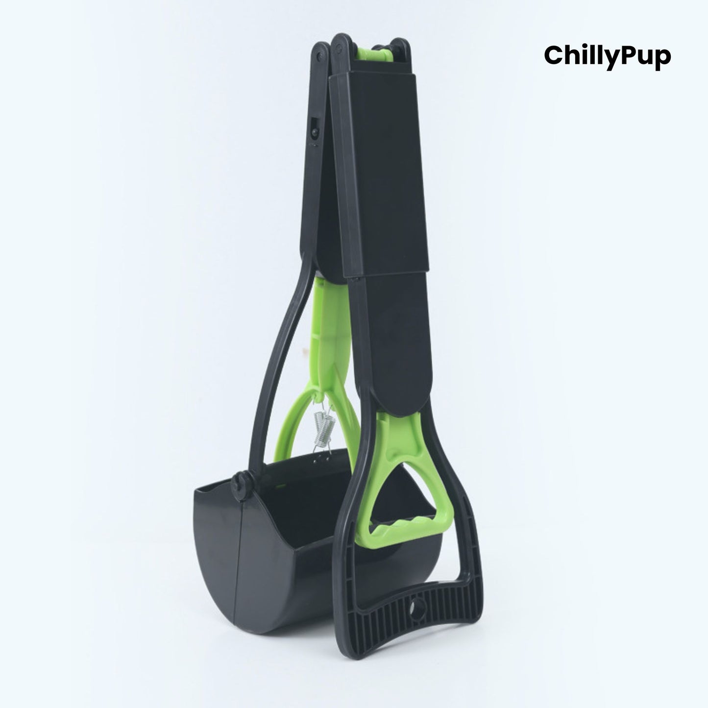 Green PawGrab Foldable Adjustable Dog Pooper Scooper branded on ChillyPup background
