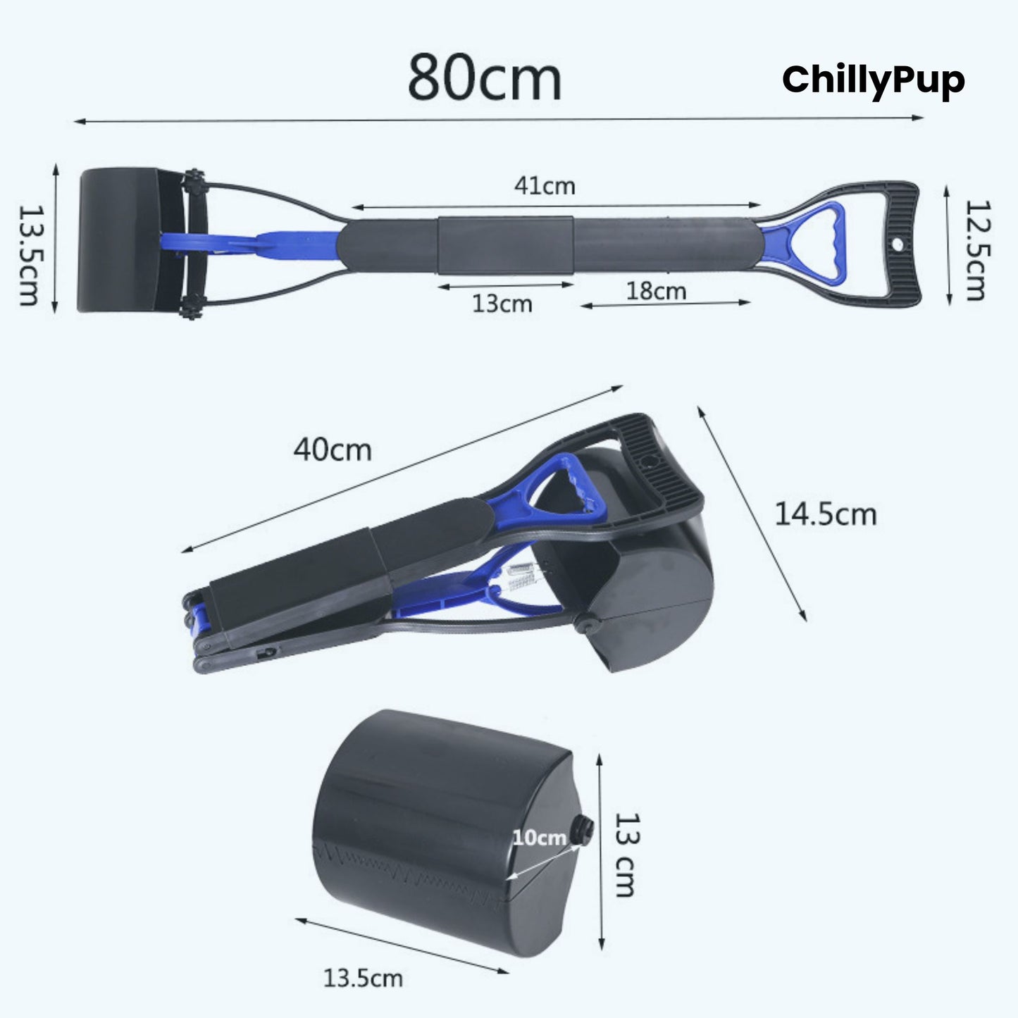 PawGrab Foldable Adjustable Dog Pooper Scooper branded on ChillyPup background