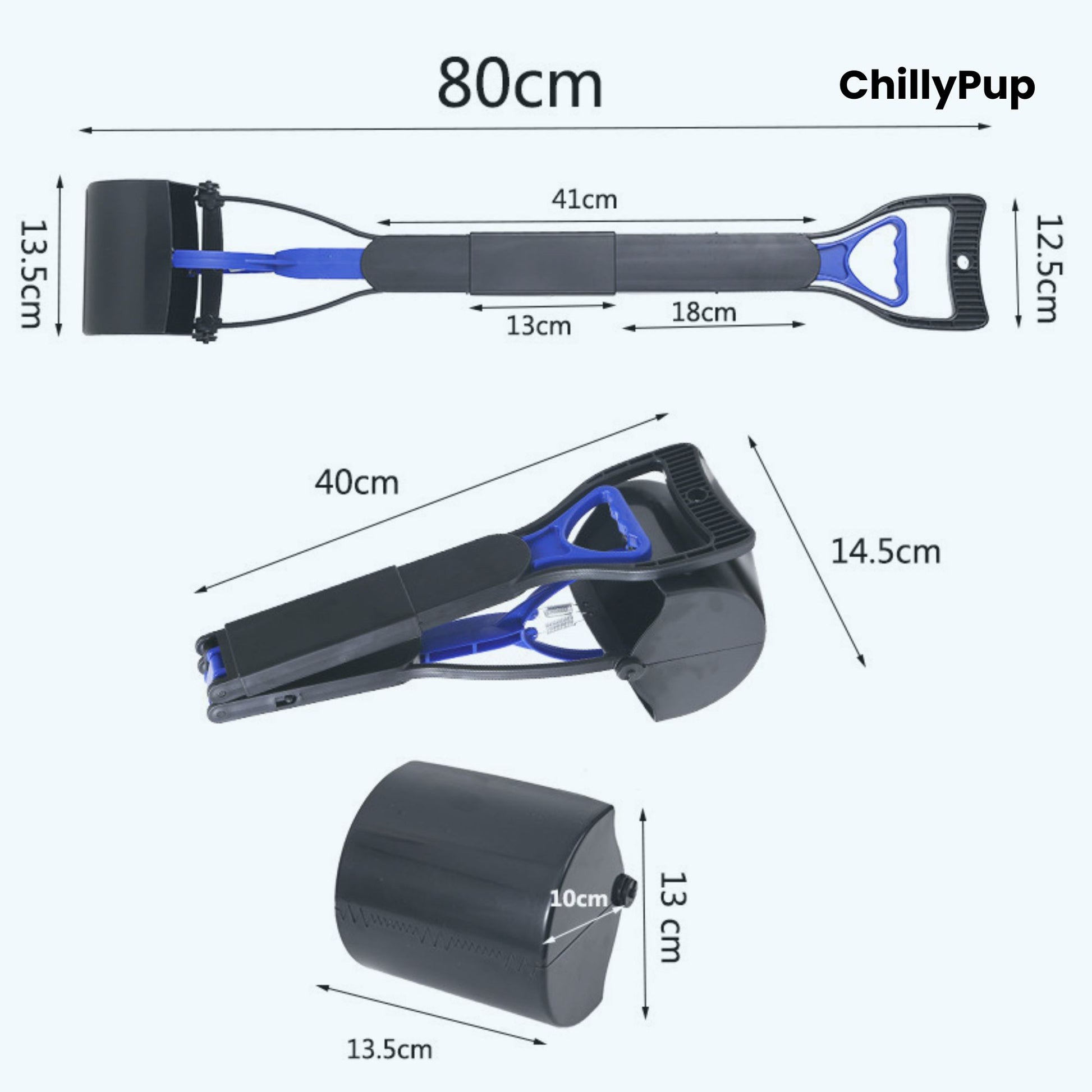 PawGrab Foldable Adjustable Dog Pooper Scooper branded on ChillyPup background