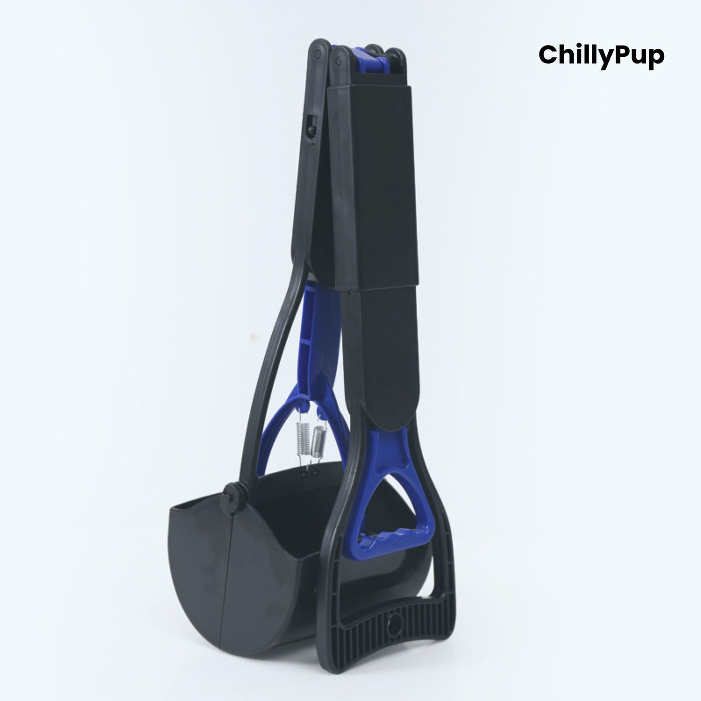 Blue PawGrab Foldable Adjustable Dog Pooper Scooper branded on ChillyPup background