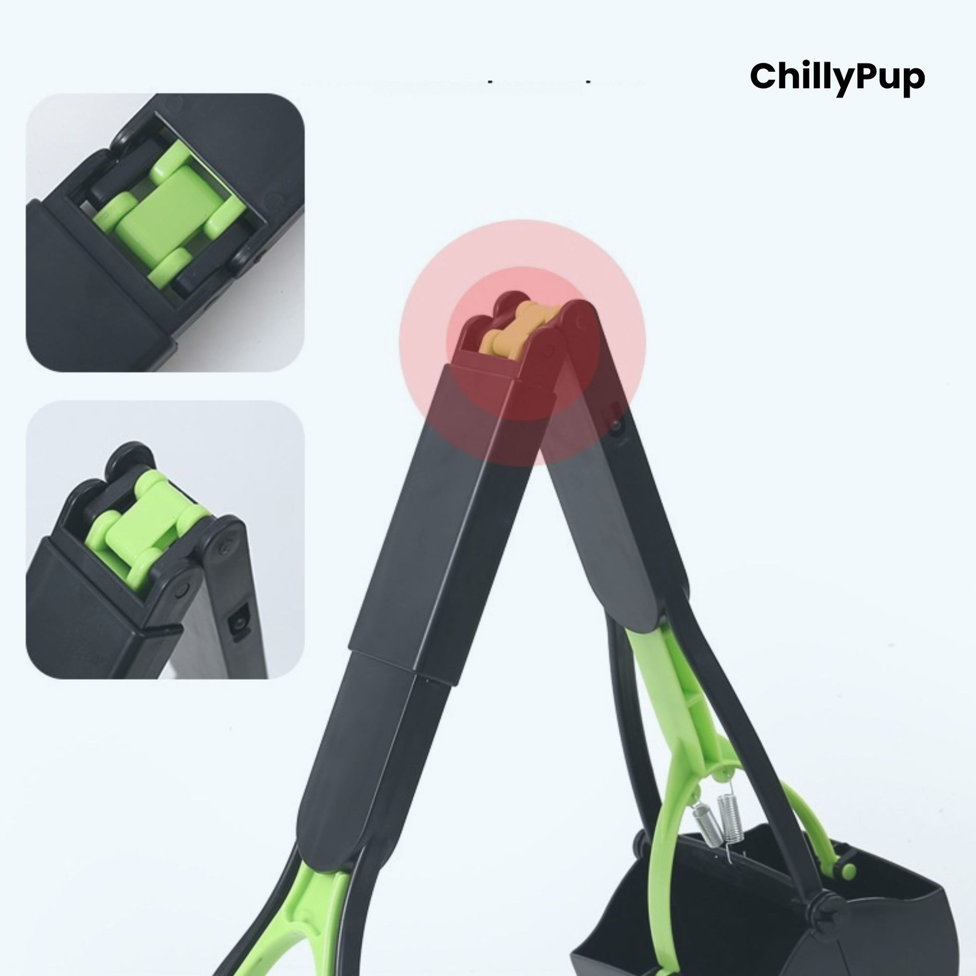 PawGrab Foldable Adjustable Dog Pooper Scooper branded on ChillyPup background