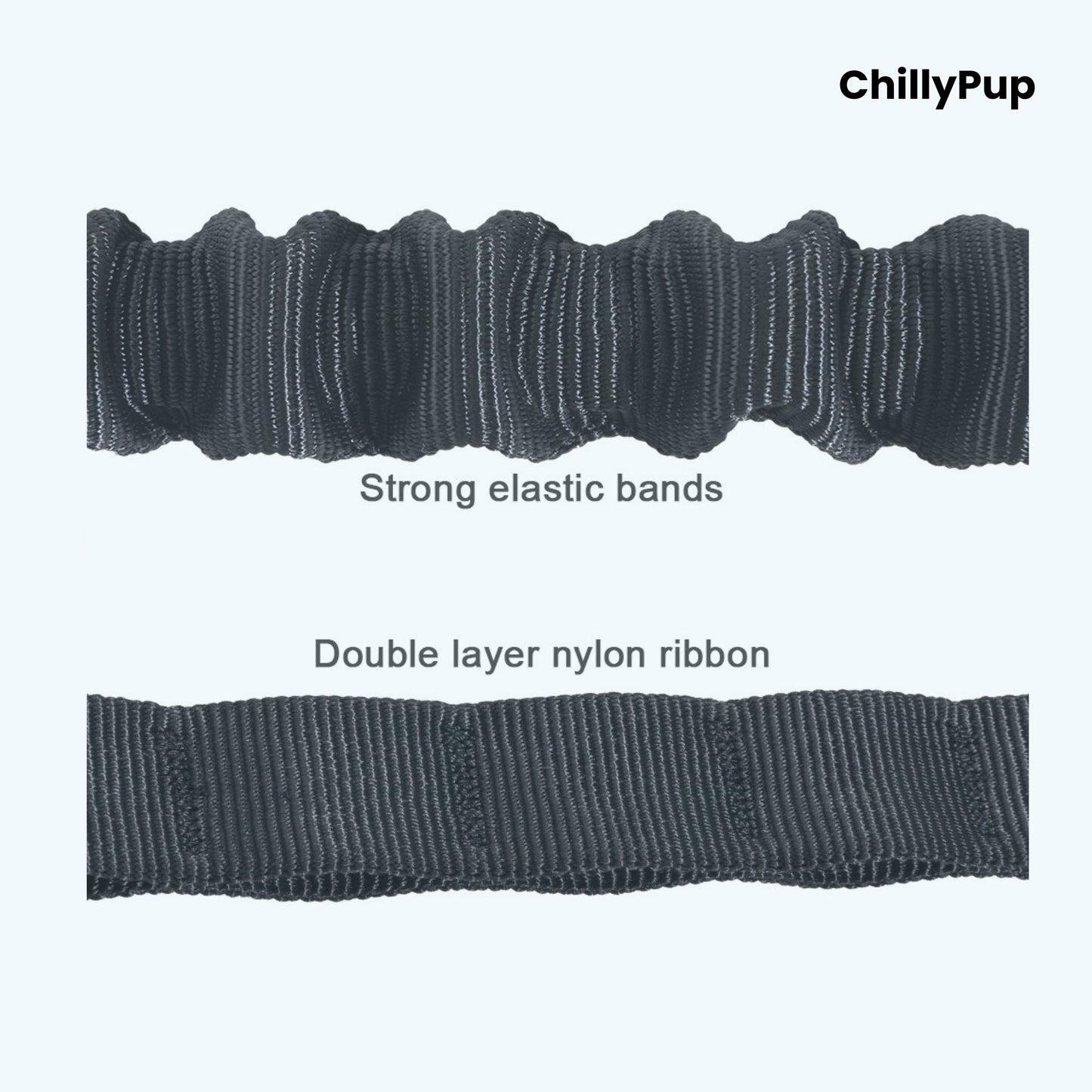 dog lead with bungee feature on a white background, branded 'ChillyPup'.