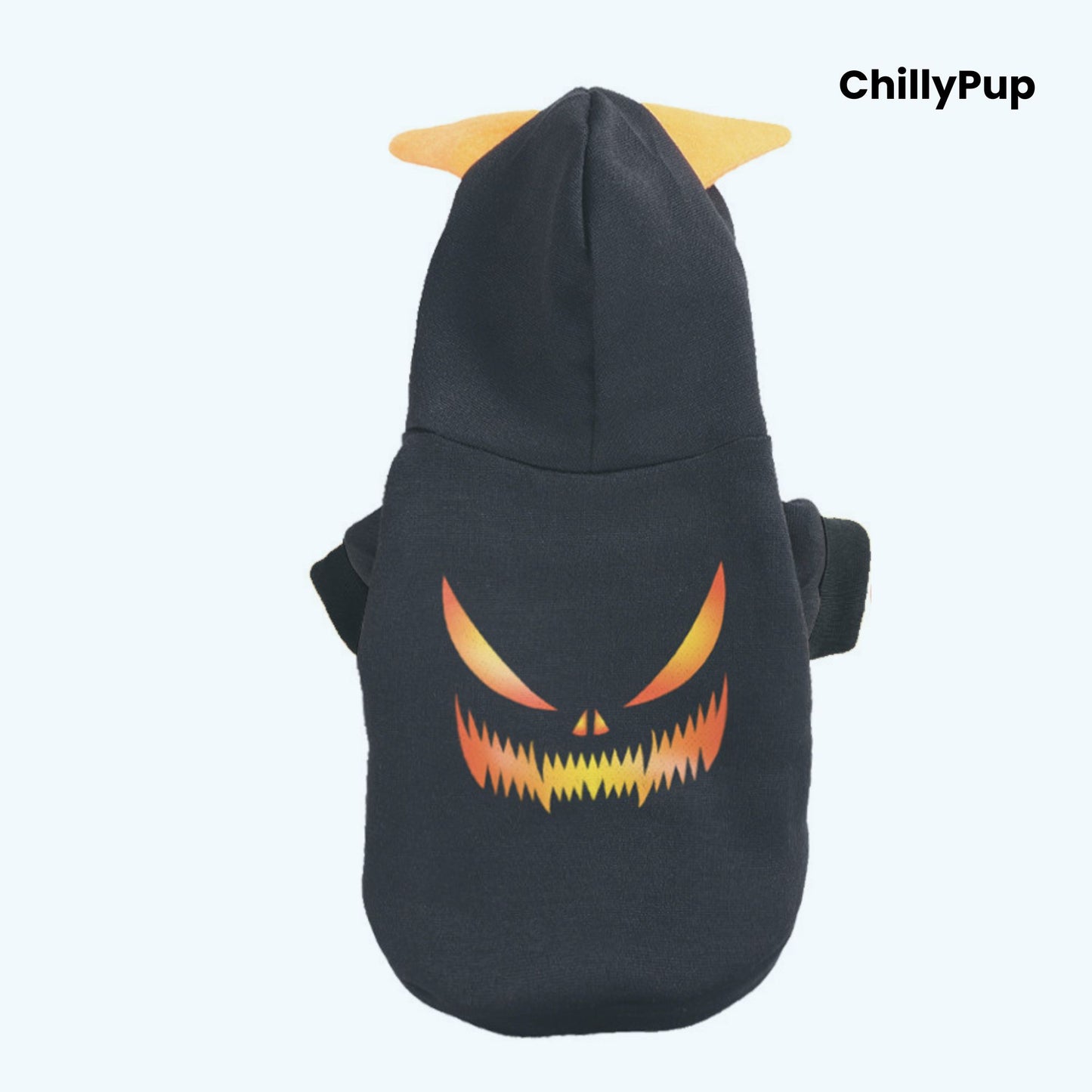 Dog jumper with Halloween writing on chillypup branding