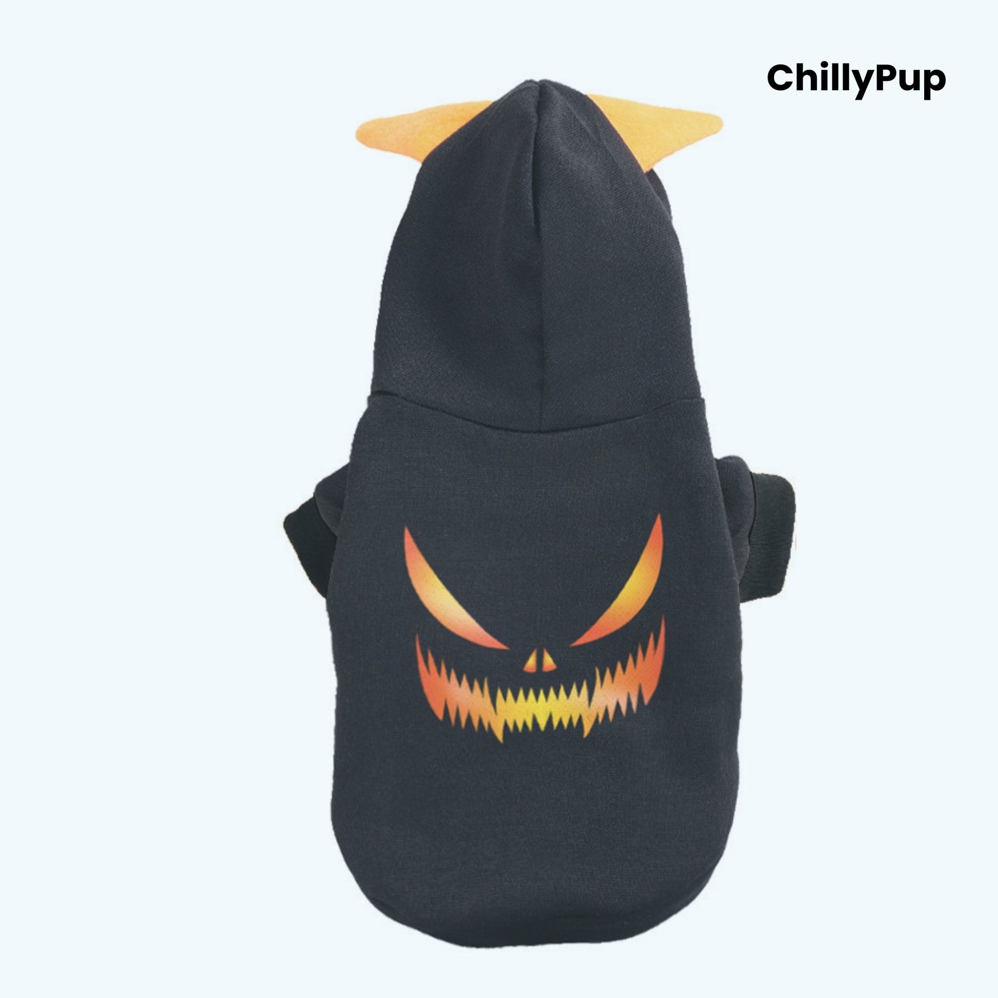 Dog jumper with Halloween writing on chillypup branding