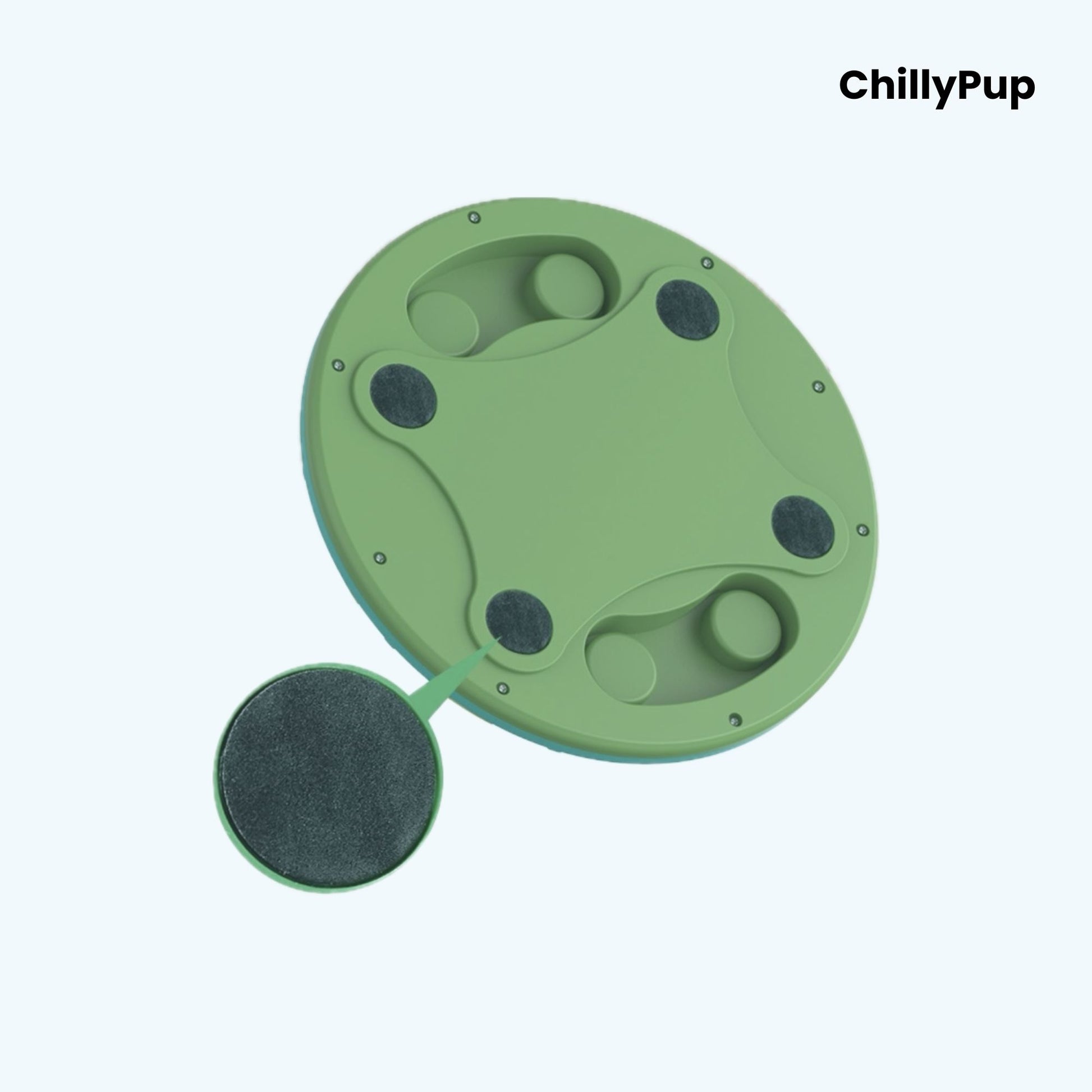 Pet toy with food dispenser on a white background, branded 'ChillyPup'