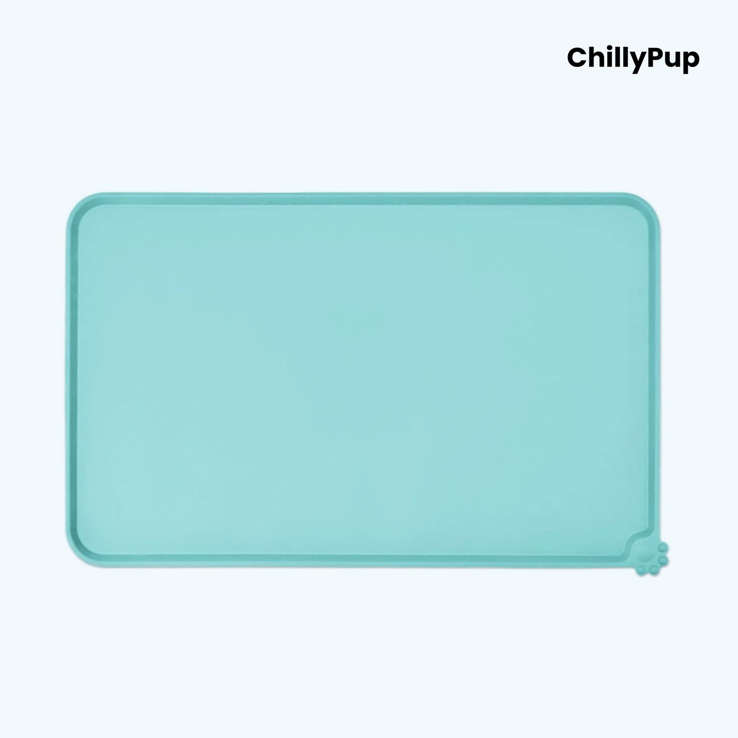 Teal silicone mat with 'ChillyPup' branding on a white background