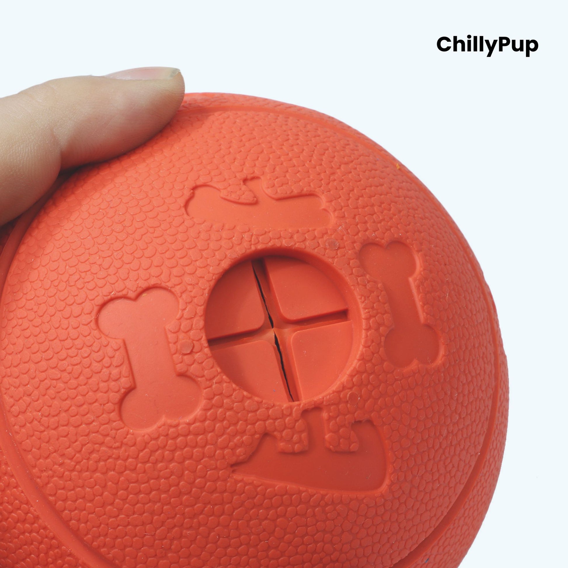 Treat Dispensing Enrichment Ball on a white background with Chillypup branding