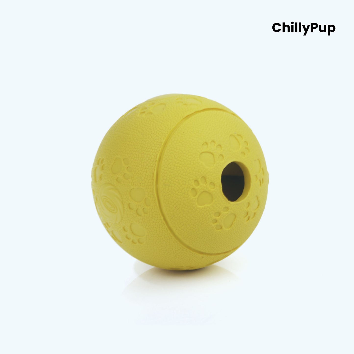 Treat Dispensing Enrichment Ball on a white background with Chillypup branding