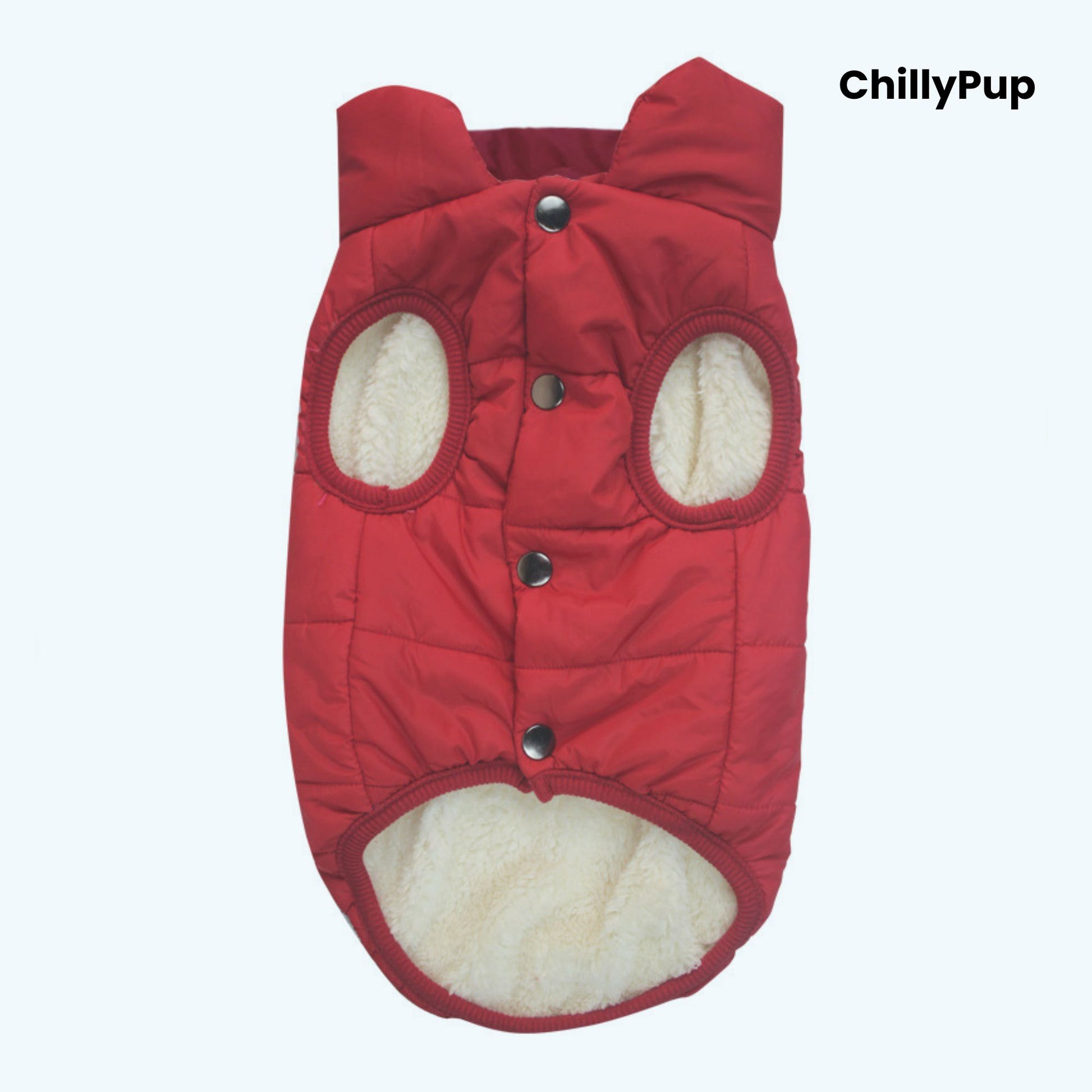 Ultra-Warm Padded Dog Coat with ChillyPup branding on a white background