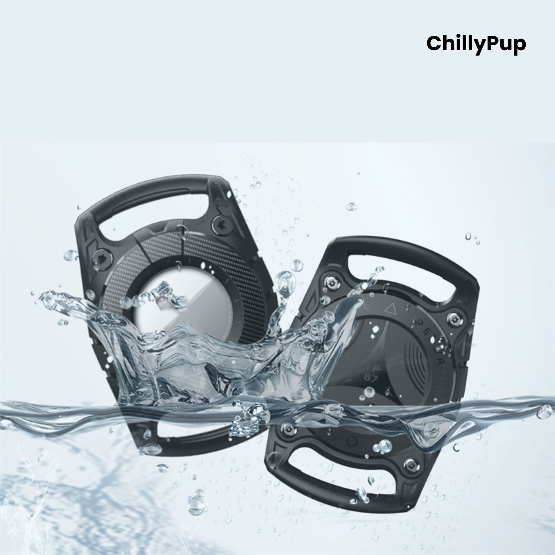 two black airtag dog collar holders with Chillypup branding.