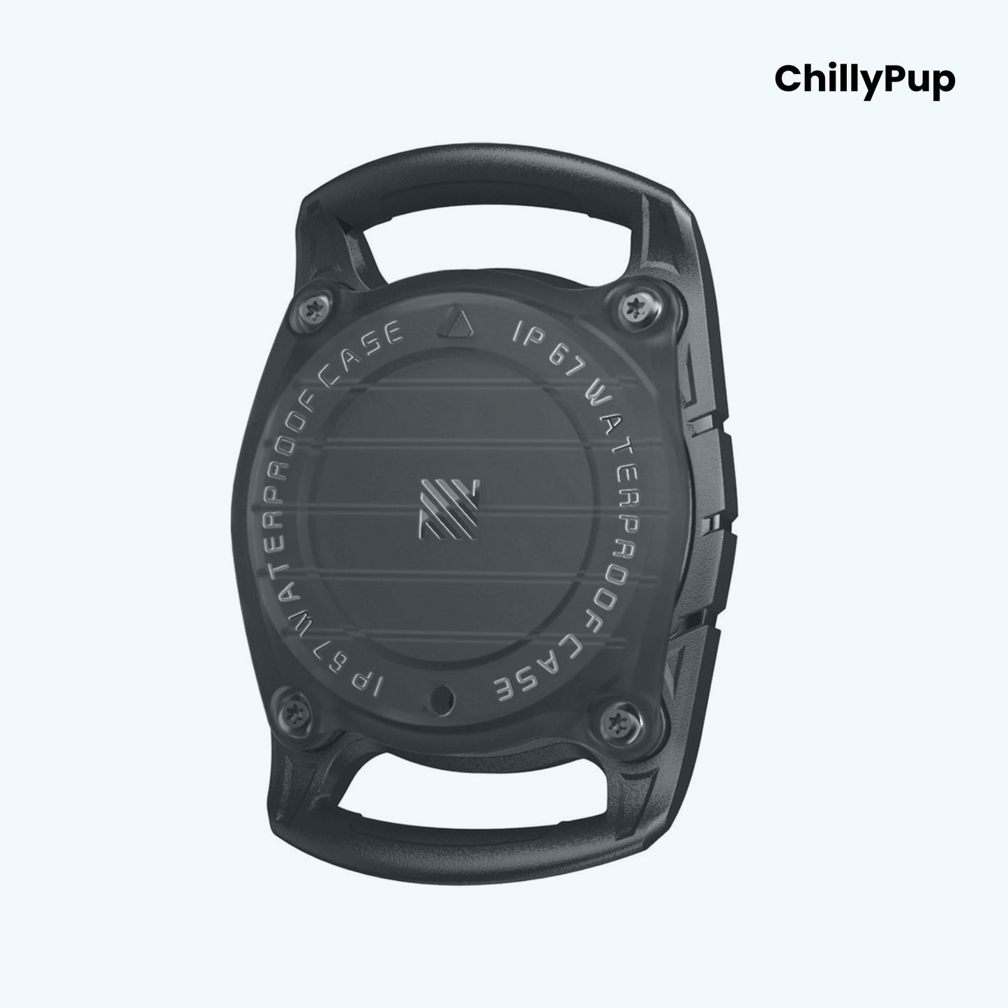 Black waterproof case with 'ChillyPup' branding on a light blue background
