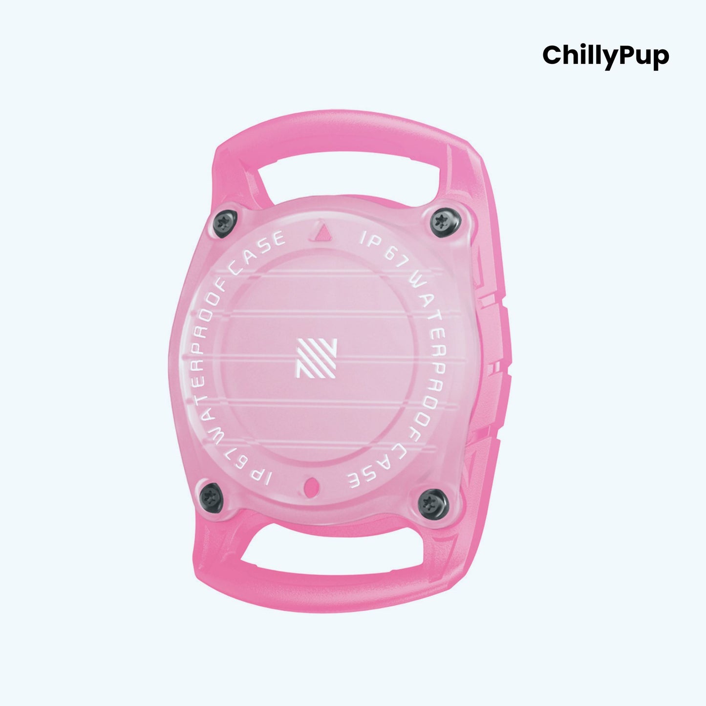Pink waterproof case with 'ChillyPup' branding on a white background