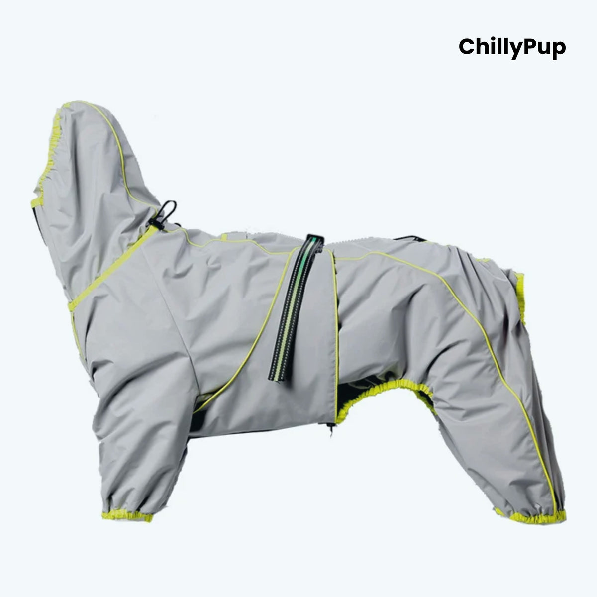 Cloudburst Belly-Zip Dog Suit in Grey with lime reflective trim
