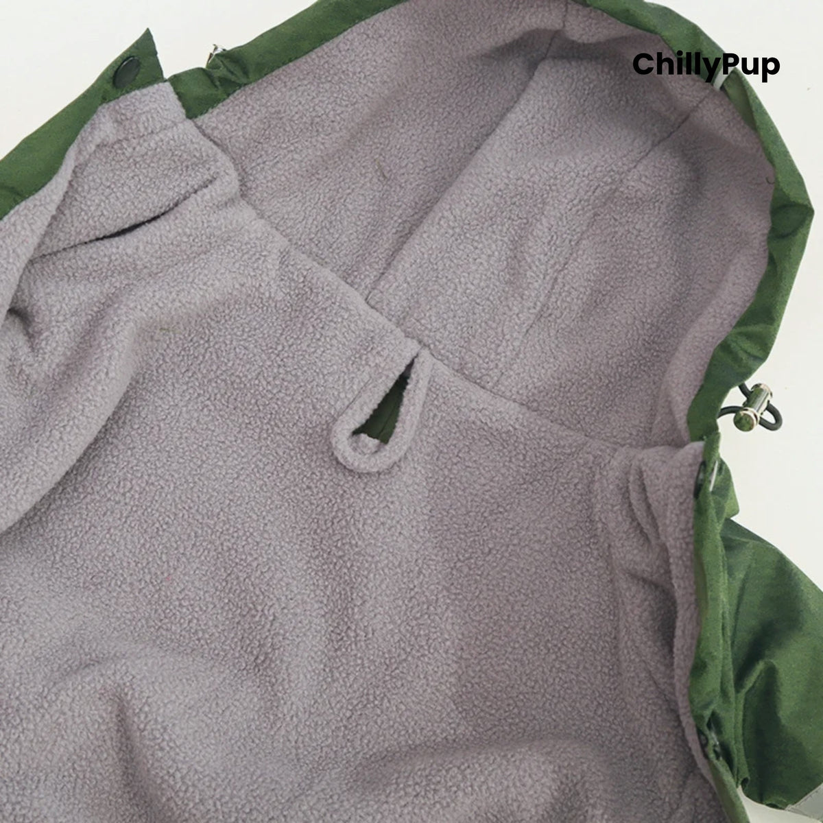 Close-up of the soft fleece lining inside the Puddle Jumper Fleece-Lined Dog Raincoat